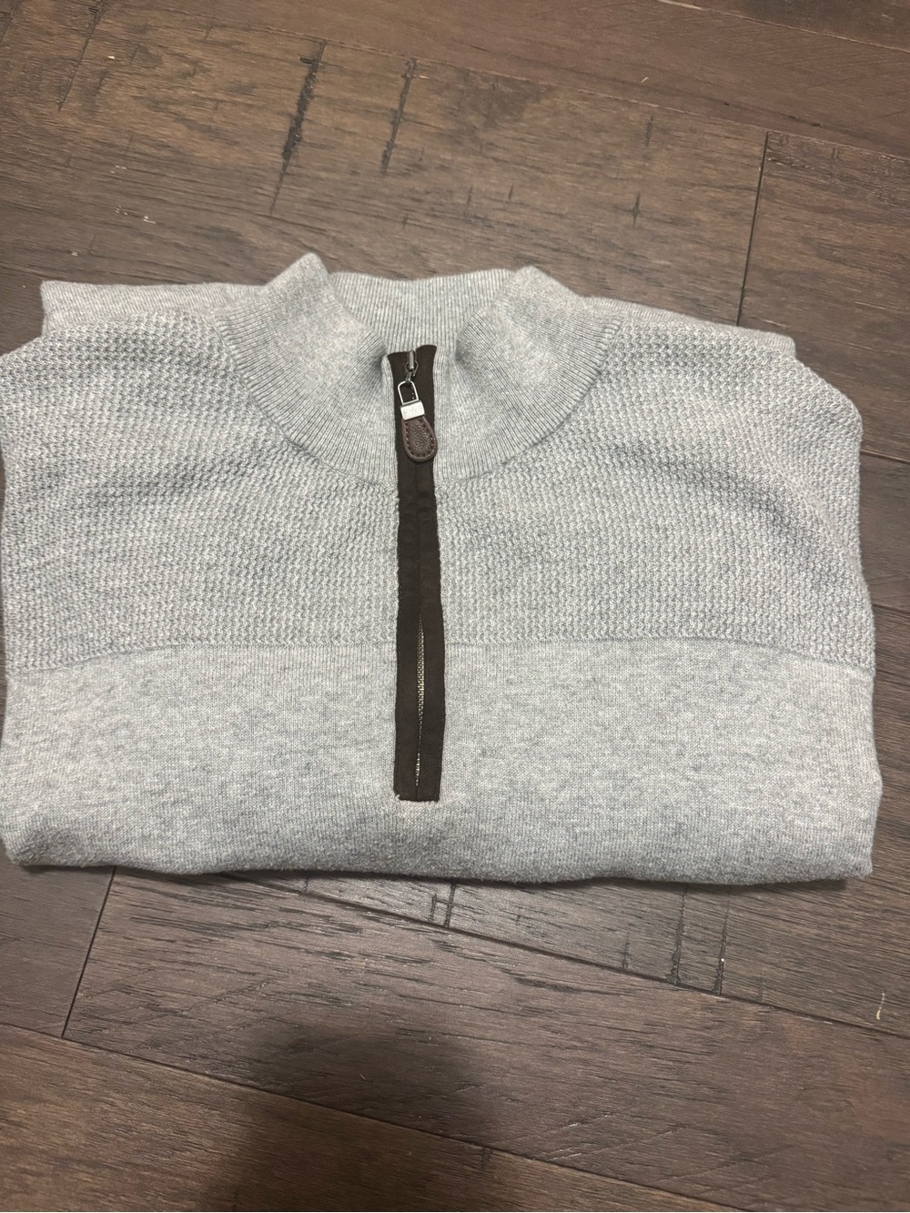 Viyella Men's Light Gray Half-Zip Sweater with Dark Brown Trim XL